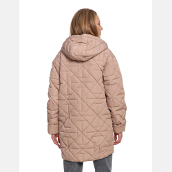 BEŻOWA kurtka DAMSKA pikowana,mankiety z polaru kaptur dłuższa MORAJ